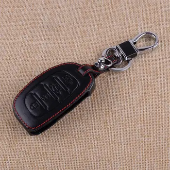 

CITALL 4 Buttons Black PU Leather Car Remote Key Fob Holder Case Bag Chain Fit For Hyundai Elantra Sonata IX35 IX45 2015