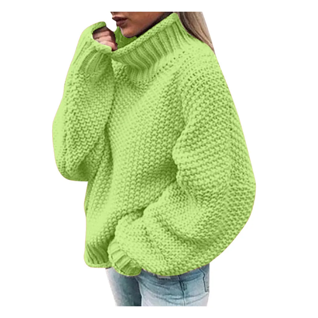Корейский стиль сплошной цвет женский свитер с высоким воротником с длинными рукавами теплый повседневный вязаный свободный женский свитер с длинным рукавом
