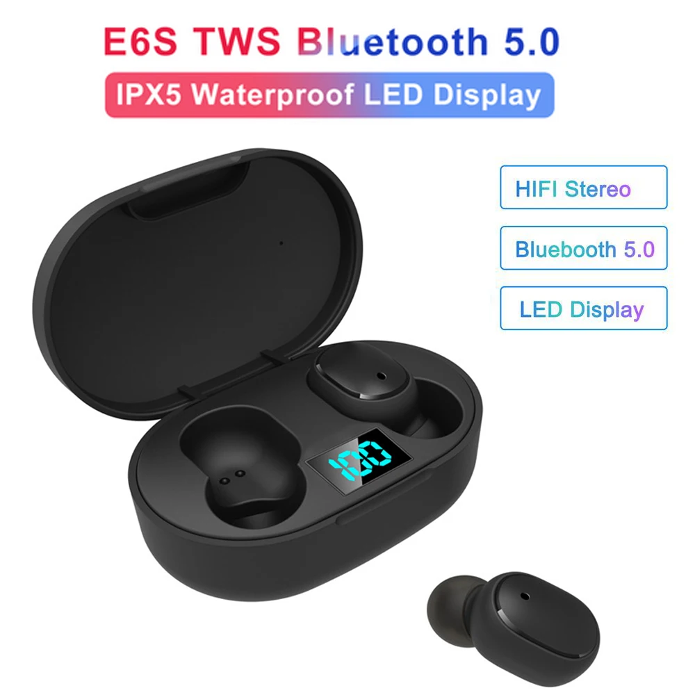 E6S TWS Bluetooth Беспроводная Спортивная гарнитура светодиодный дисплей гарнитуры