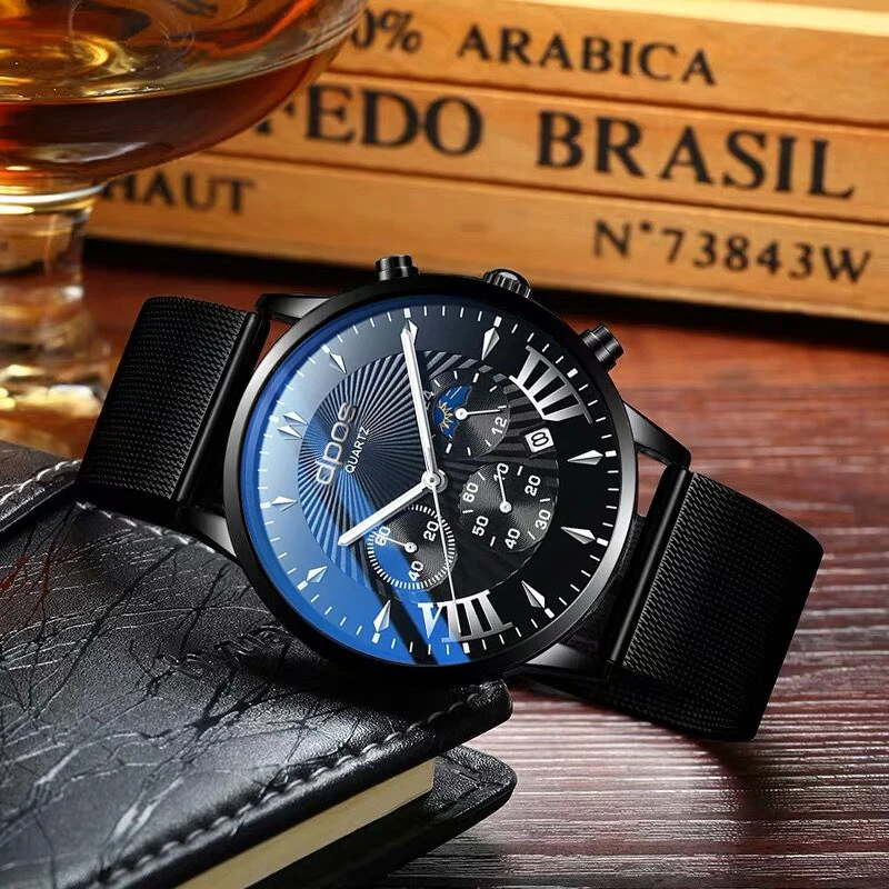 relogio masculino Luxury Watches Men Fashion Sport Steel Leather Band Date Watch Quartz Business Wristwatch reloj hombre - Цвет: Black