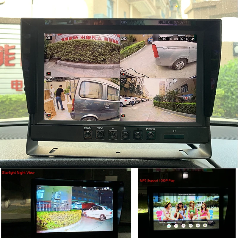 HD AHD 9 дюймов 1920*1080P Автомобильный MP5 DVR 4Ch видео рекордер монитор с AHD Передняя Задняя Левая Правая парковочная камера для грузового автобуса