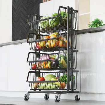 

Kitchen Vegetable Shelf Multi-layer Storage Rack Floor Type Mobile Vegetable Basket Storage Rack Hand Push Type Slit Shelf