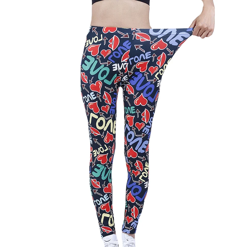 YSDNCHI Brand Fashion Women Pants Summer Colorful Love Printing High Waist Soft Workout Leggings Elastic Gym Sports Leggins compression leggings