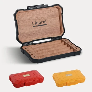 

Cigar Box with Two Humidifiers Waterproof Cigar Case with Cedar Wood Travel Portable Humidor 5 Fingers Tube Cigar Sets