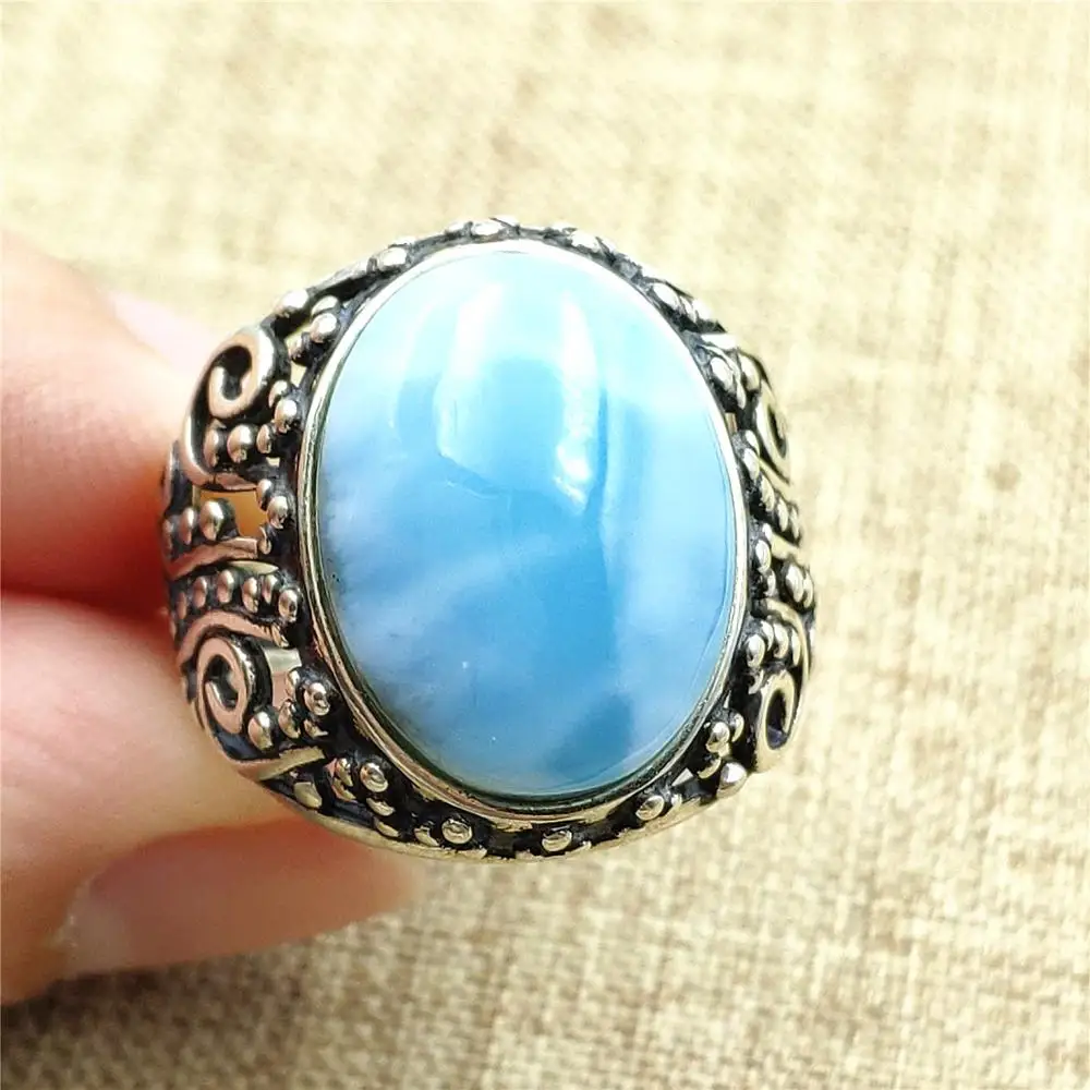 Ожерелье из настоящего природного синий кольцо с ларимаром 16x12 мм 925 Серебряные женские вечерние подарок кристалл регулировочного кольца Модные украшения AAAAA