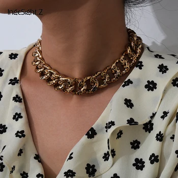 

IngeSight.Z Punk Hip Hop Leopard Curb Miami Cuban Choker Necklace Thick Chunky Metal Collar Clavicle Necklaces for Women Jewelry