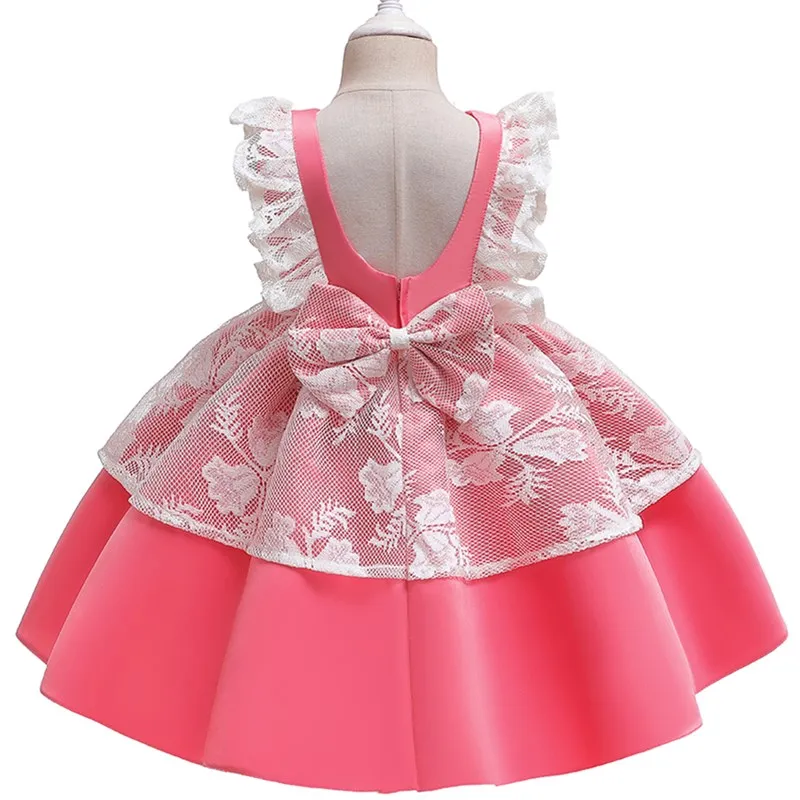

Lace Girl Dress Open back big bow princess Court Dresses for Girl Birthday Wedding Party Baby vestidos de fiesta de noche