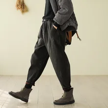 Зимние джинсы с эластичной резинкой на талии Свободные теплые флисовые джинсовые штаны женский Повседневное карман брюки, подходящие для любого размера