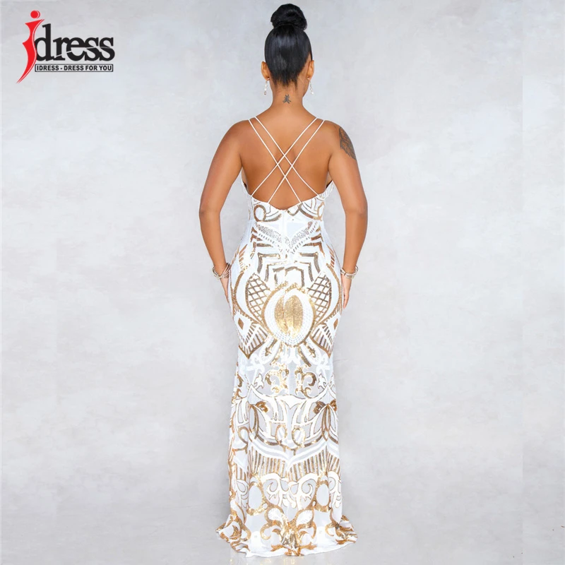 IDress Women Clothing Sexy V-Neck Sequined Formal Dresses Women Elegant Party Gowns Amazing Backless Sequin Long Dress for Party (6)