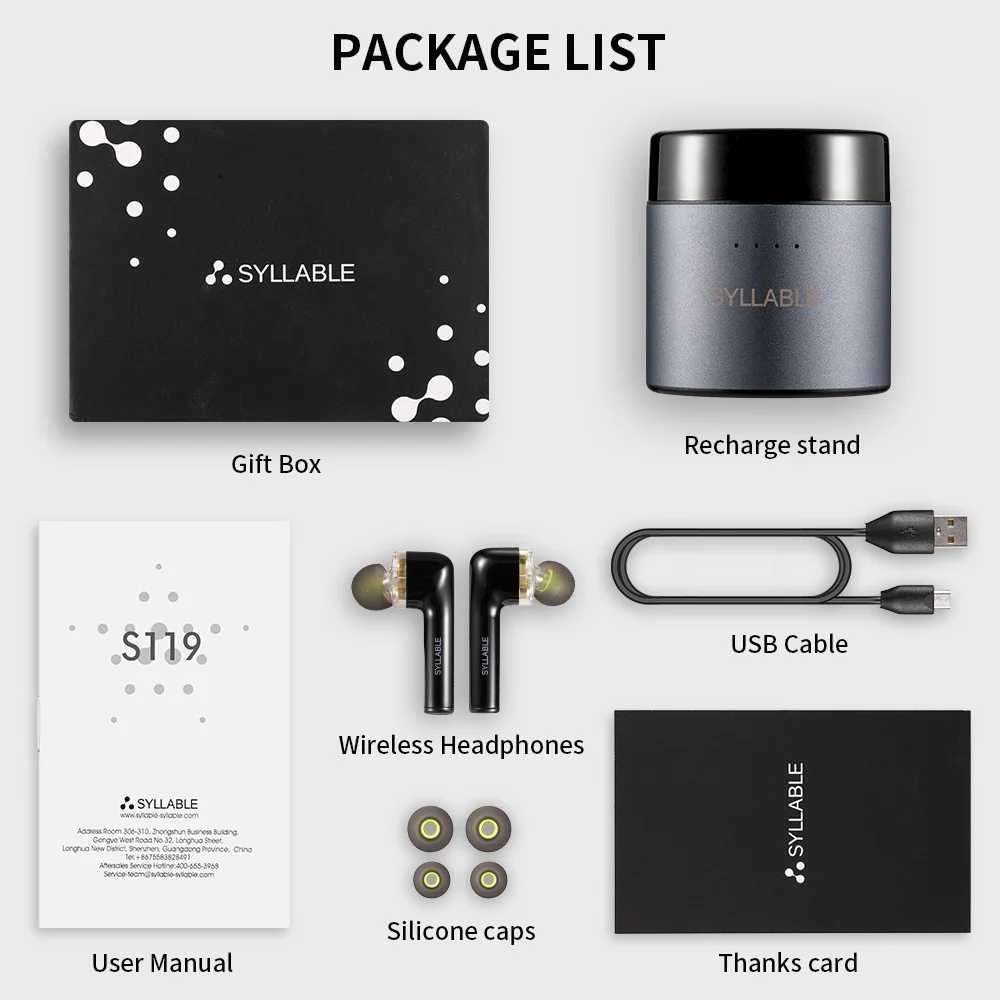 Original SYLLABLE S119 bluetooth V5.0 bass earphones wireless headset noise reduction SYLLABLE S119 Dual Dynamic Drivers earbuds
