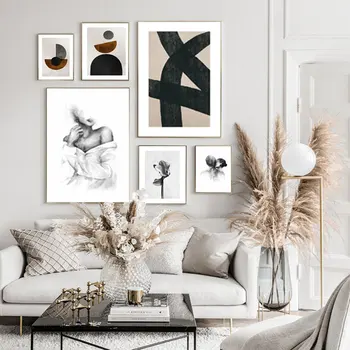 

Couple Black and White Abstract Canvas Painting Geometric Figures Poster and Print Wall Art Picture Living Room Home Decor