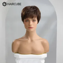 Perucas de cabelo humano em linha reta peruca de corte pixie curto para as mulheres perucas de marrom escuro com franja macia resistente ao calor puro remy cabelo