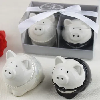 

Black and white color pig bride groom Salt Pepper Shakers 50SET/LOT wedding favor bridal shower gifts