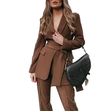 

Fall 2021 New Casual Suit Suit Solid Color Long-Sleeved Suit Jacket Slim Trousers Two-Piece Elegant Fashionable Women's Clothing