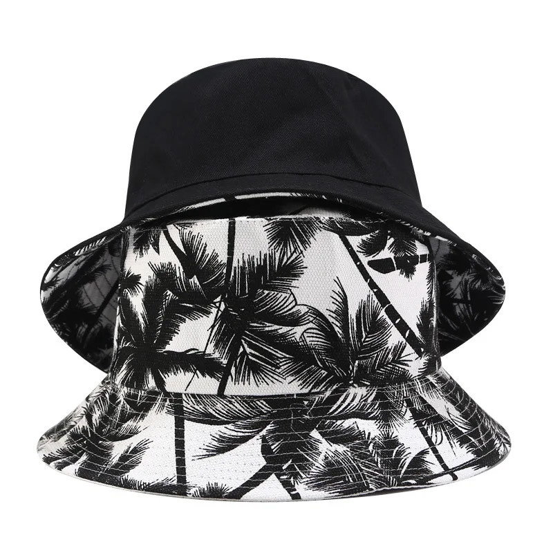 Черные и белые мужские женские шапки с принтом, повседневные двухсторонние кепки на плоской подошве, складная пляжная шляпа