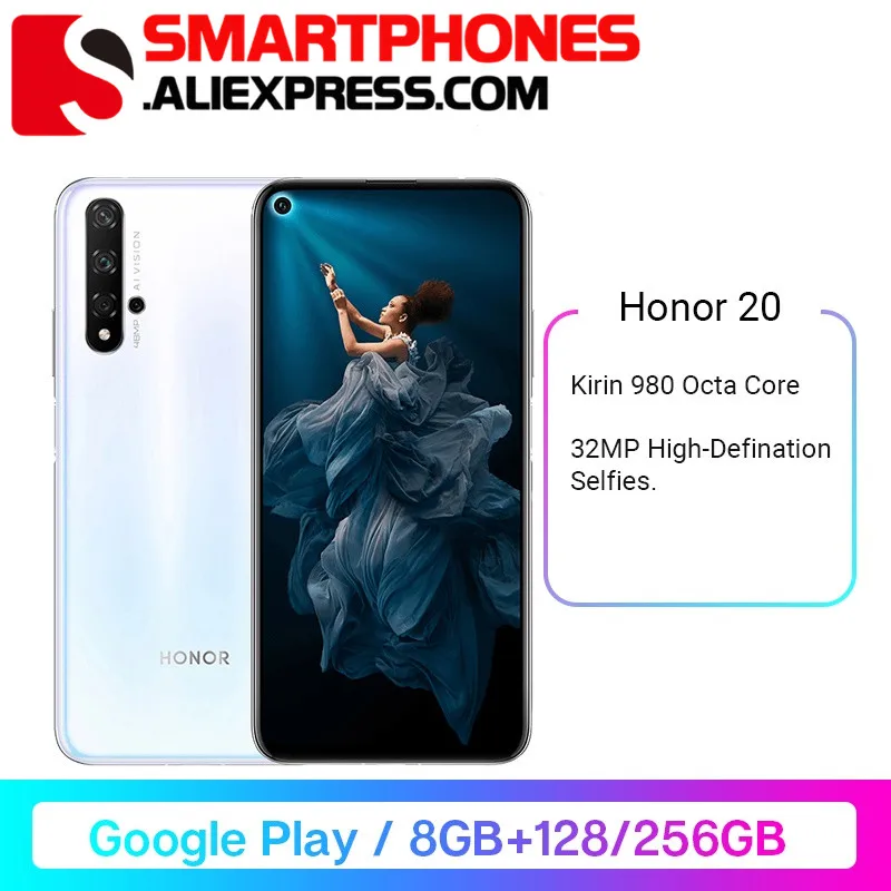 Сотовый телефон Honor 20 с глобальной прошивкой Восьмиядерный процессор Kirin 980 8 ГБ