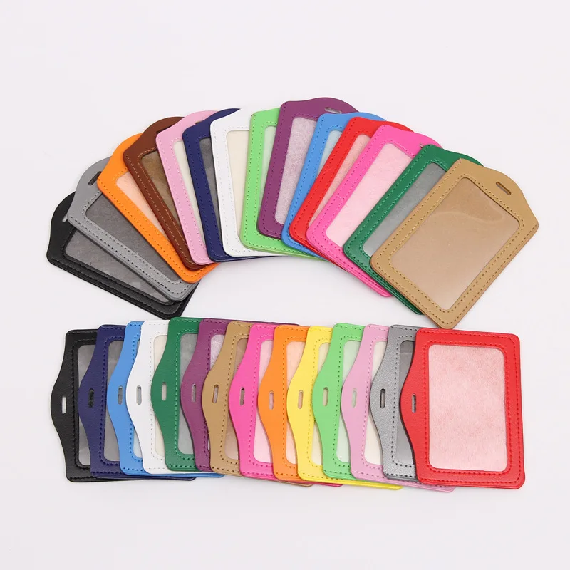 Soporte de tarjeta de identificación para hombre y mujer, Funda de cuero para caja de pase de autobús, tarjetero para tarjetas de crédito bancarias