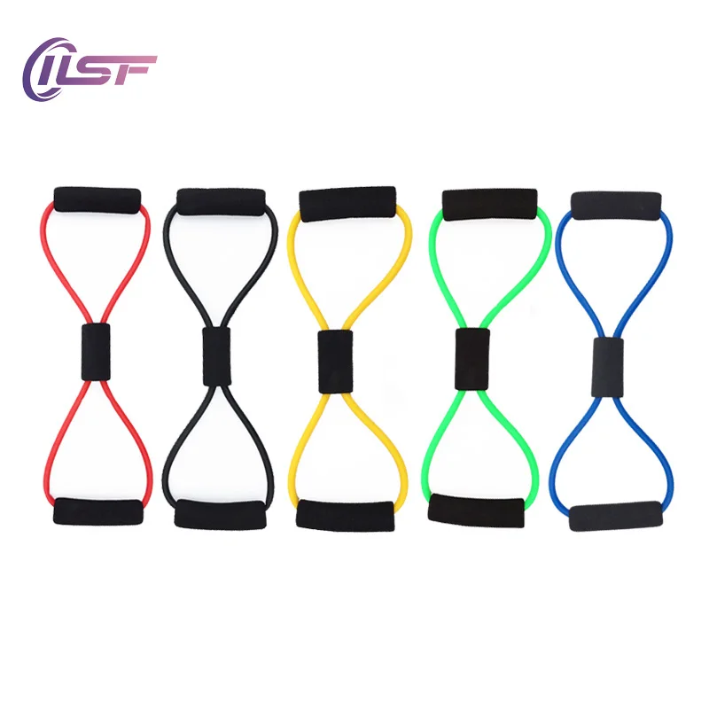 

8 Word Elsatic Exercise Band Resistance Rubber Rope with Handle Chest Expander Home Gym Equipment for Stretching Training 2 Pack
