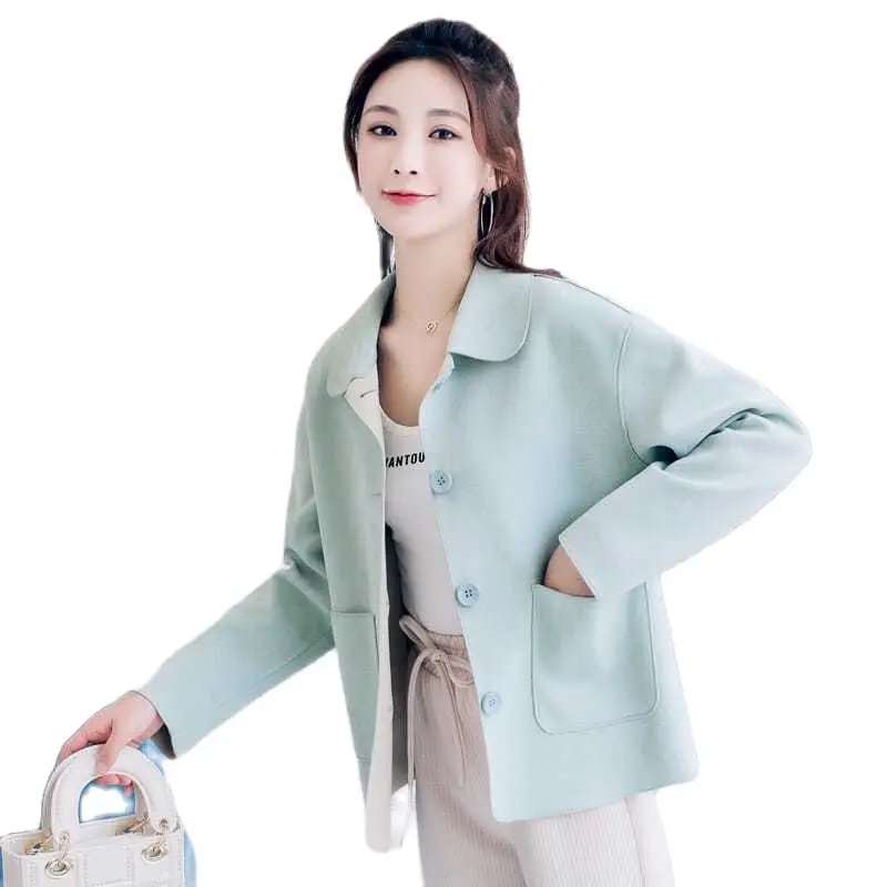 

Куртка женская демисезонная короткая, однотонная, с лацканами, в Корейском стиле, D1165, 2021