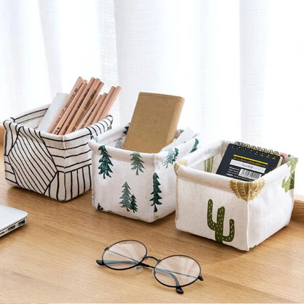 

Cotton Folding Storage basket Stationery Organizer Pen holder Storage Bag Dressing table grocery box Stand Bin CLL9304