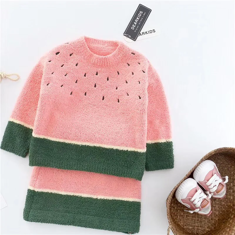 Детская осенне-зимняя одежда Одежда для маленьких девочек милый комплект одежды из 2 предметов в форме фрукта и арбуза, Модный комплект для девочек