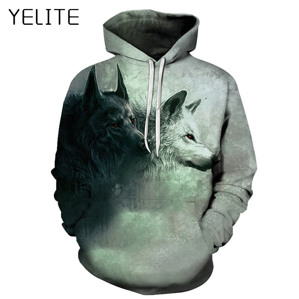 YELITE Man толстовки с капюшоном 3D принтом волка куртки для мальчиков качественные