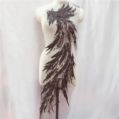 Цветочная кружевная нашивка в форме большого крыла, вечернее платье, аксессуары для свадебного платья, украшения ручной работы, сделай сам - Цвет: Black