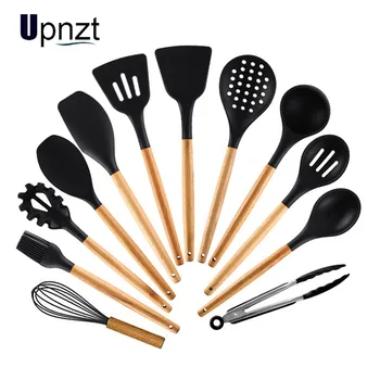 

Silicone Cooking Utensils Set Non-stick Spatula Shovel Wooden Handle Cooking Tools Set Kitchen Tools Food Grade Material