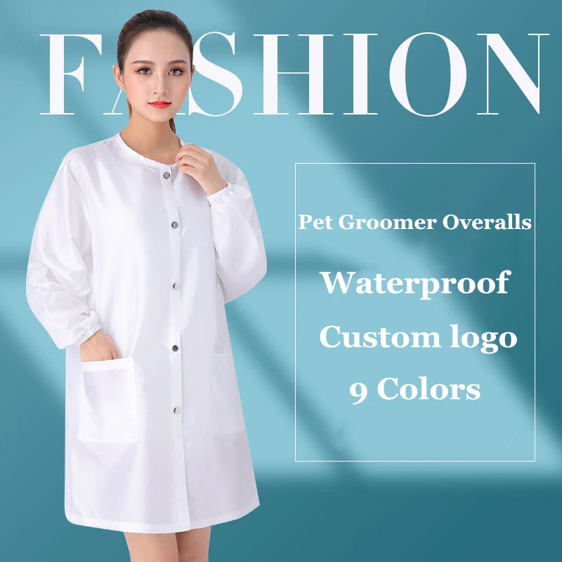 

Pet Groomer Overalls Waterproof Long Sleeve Work Clothes Hair Hairdressing Work Clothes Hair Salon Hair Cutting Overalls G0903