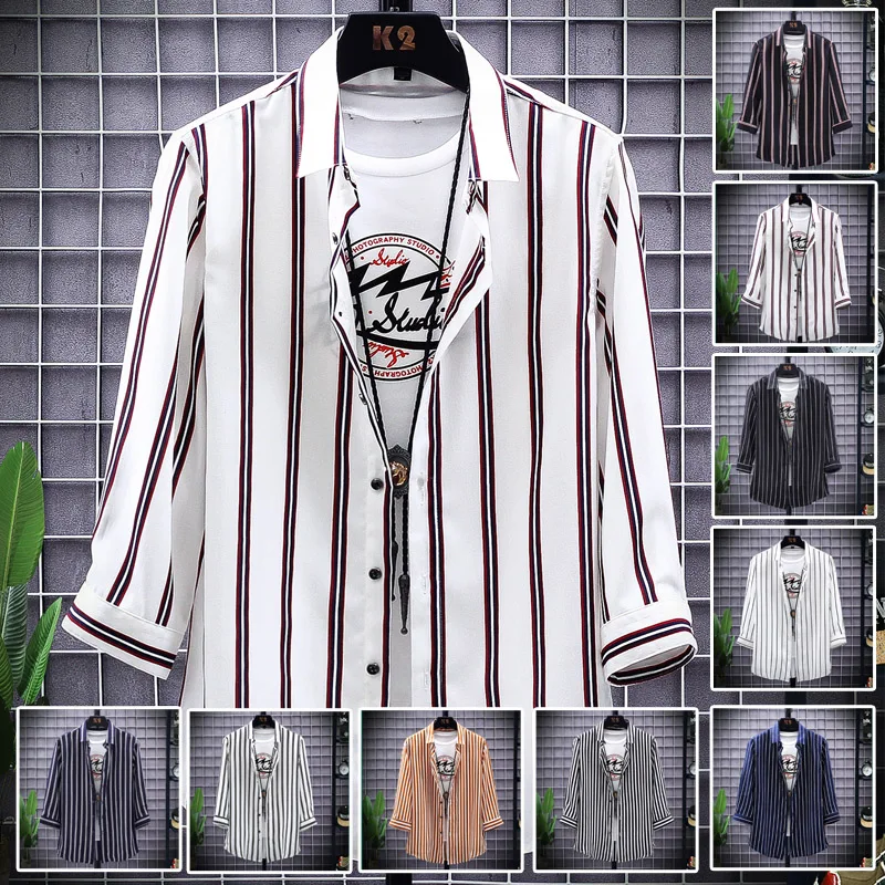 

2020 New Three Quarter Sleeve male shirt contracted tide Shirts Fashion Three Quarter Sleeve Ins Couples Simple Men's Shirt