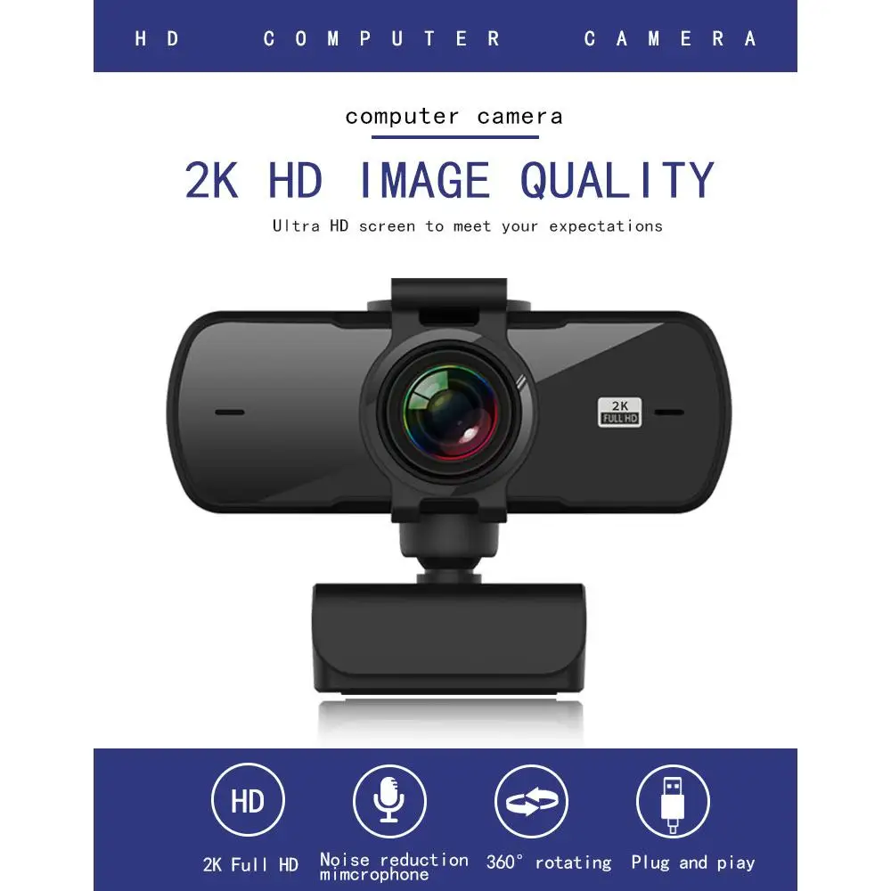 Full HD Rotatable 2K Webcam with Mic Microphone Auto Focus HD Web Camera for PC Laptop Video Calling Studying