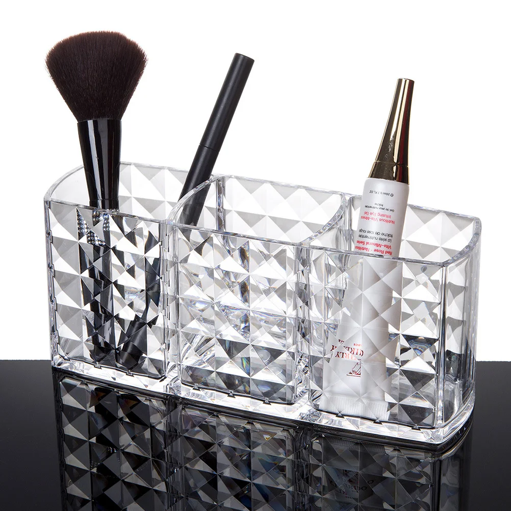 

Acrylic Transparent Diamond Pattern Makeup Brush Holder Cosmetic Storage Box Desktop Organizer Display Stand