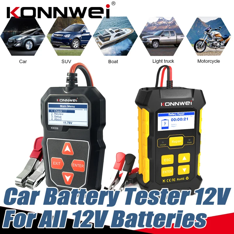 KONNWEI KW510 KW208 12V Car Battery Tester Check Detector Chargers Analyzer Diagnostic Repair Automatic Auto Cranking System | Автомобили