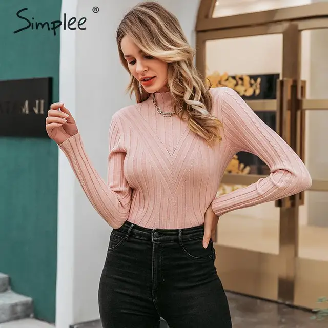 US $12.99 Simplee Knitted jumper sweater women autumn winter Long sleeve top turtleneck female sweater ladies