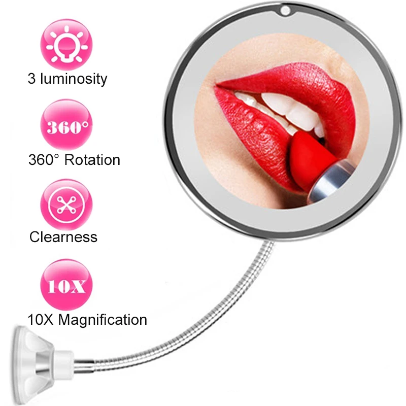 Makeup Mirror With 3 Luminosity LED Lights Make up Mirror 10X Magnifying Vanity Mirror Cosmetic Miroir Grossissant LED Dropship 0