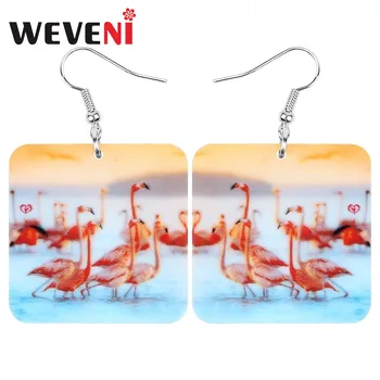 

WEVENI Acrylic Square Flamingo Earrings Realistic Big Bird Animal Dangle Drop Jewelry For Women Girl Kids Trendy Gift Decoration