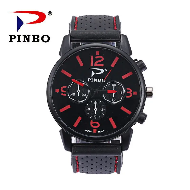 

Hot Selling Silicone Watch Strap Launched Fashion Men Sports Watch Three-Eyed with Numbers Large Dial Quartz Watch