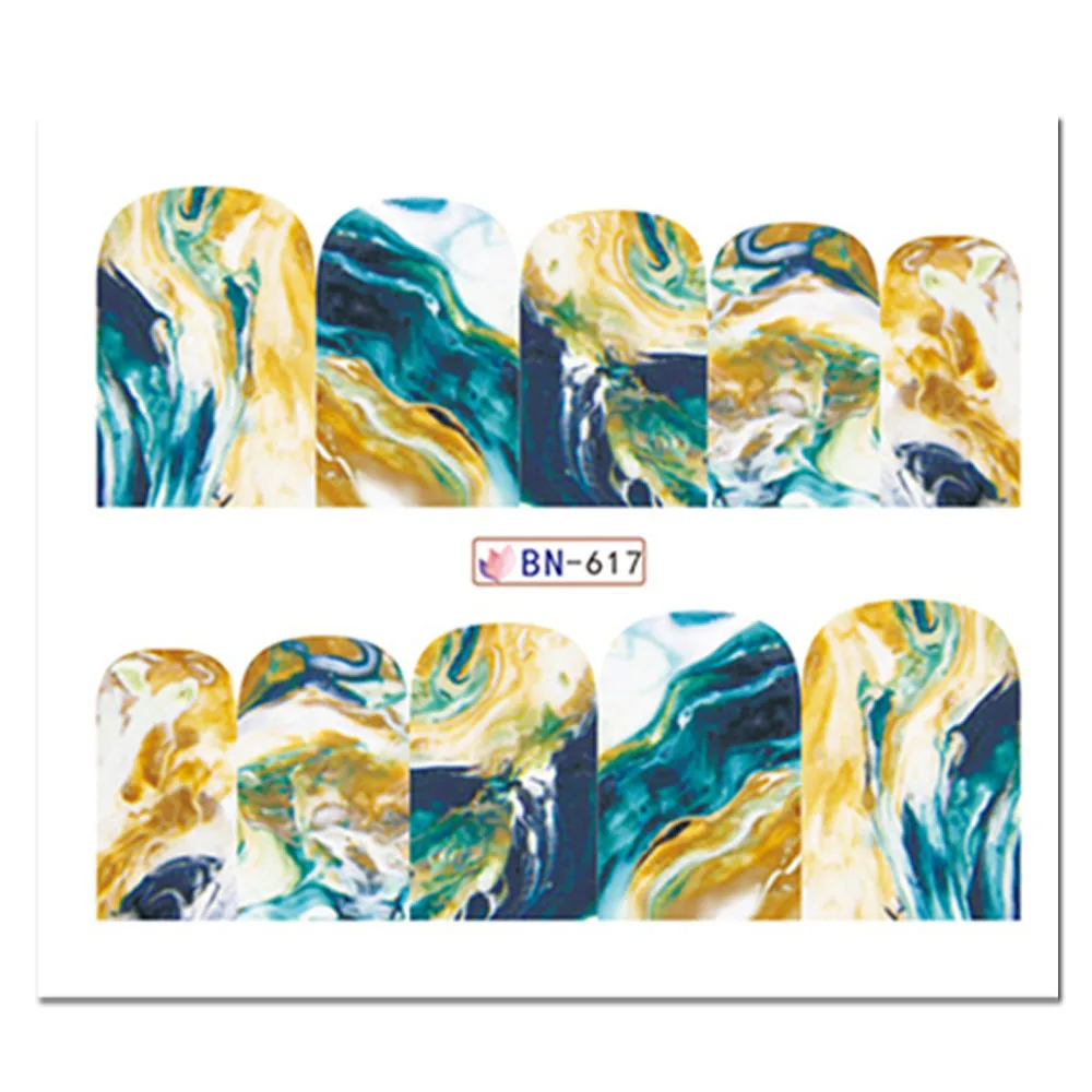 1pc Marble Series Nail Art Sticker Water Transfer Decal White Black Gradient Full Wraps Charm Nail Art Manicure Tips LABN613-624 - Цвет: BN617