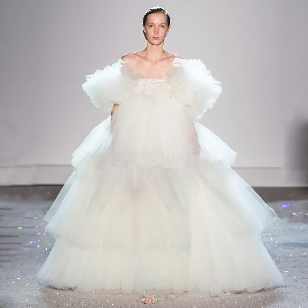 Off White бальное платье для выпускного вечера, торжественное платье, пышный без бретелей, пышное платье с короткими рукавами, специальное вечернее платье, многослойное фатиновое вечернее платье