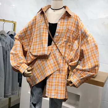

Shirts Womens Plaid Pocket Casual Daily BF Spring School Students Harajuku Daily Oversize Chic Popular Stylish Fashion Women