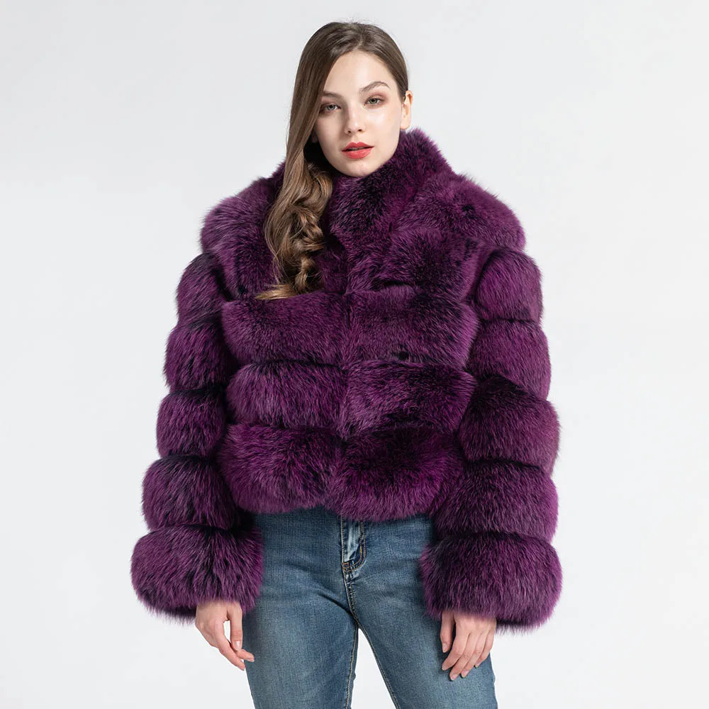 Новое поступление, женская шуба из натурального Лисьего меха с воротником, настоящая зимняя куртка с отделкой из меха, толстый теплый пушистый мех, верхняя одежда S7585 - Цвет: Purple Frosted