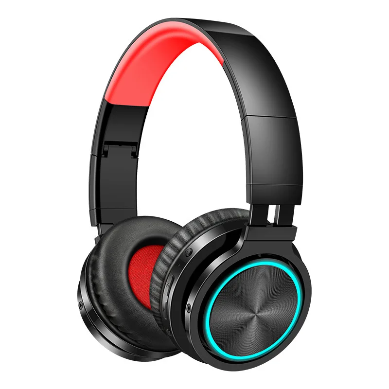 Picun B12 беспроводной+ проводной Bluetooth 5,0 наушники новые модные красочные огни шумоподавление HIFI стерео многомодовая гарнитура - Цвет: Black-Red