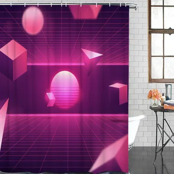 

Bathroom Curtain Grid Geometry Shape Waterproof Fabric Shower Curtain Home Bathroom Decoration Shower Curtains