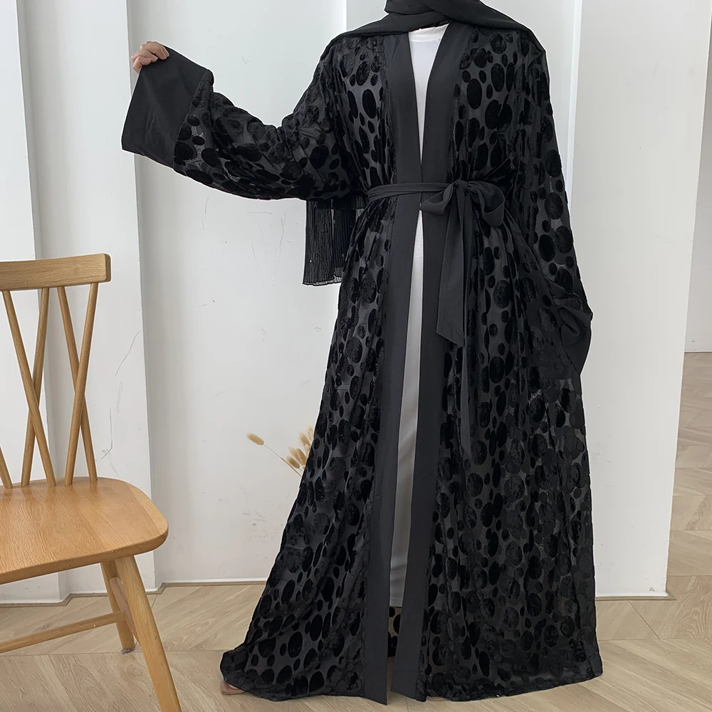 Black Eid Mubarak Kaftan Dubai Abaya Turkey Kimono Cardigan Hijab Muslim Dress Islamic Clothing