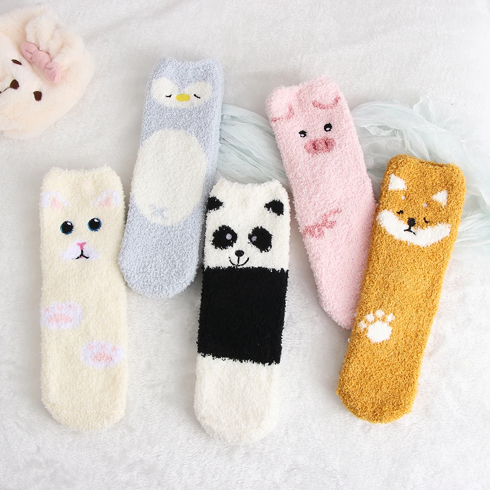 EIE/18 узоров; женские зимние теплые бархатные носки кораллового цвета; мягкие пушистые милые флисовые Носки для сна