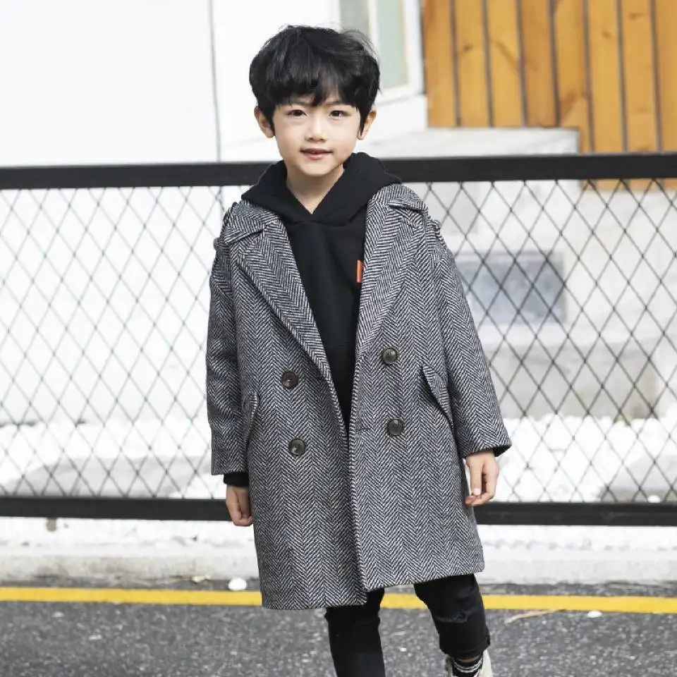 

Kids Autumn Winter Coat Jackets Warm Long Wool Outwear For 4 6 8 10 12 13 Yrs Boy Clothes Casual Warm Outerwear Thick Overcoat