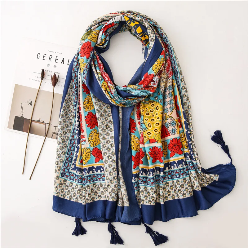 Шарф с этническим принтом Женский Осенний тайский стиль длинный Бохо шарф с принтом аксессуары mujer foulard femme Sjaal мусульманский хиджаб снуд