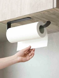 Space Aluminum Kitchen Paper Towel Rack Hanger Wall Mounted Plastic Wrap Roll Paper Rod Storage Rack Without Punching