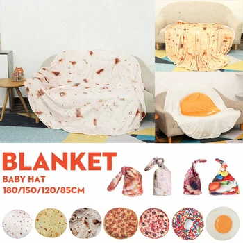 

Funny Round Corn Tortilla Blanket Pita Plaid Plush Burrito Soft Flannel Throw Blanket for Bed Fleece Sofa Air Condition Blanket