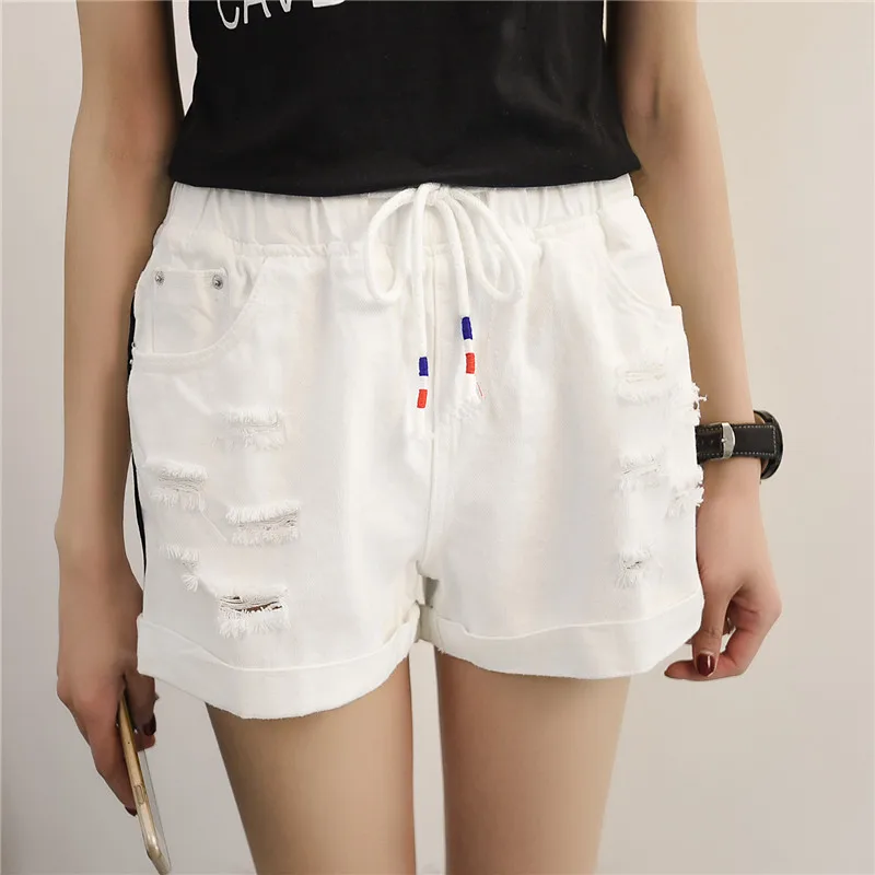 Зоки летние женские джинсовые Shortss модные дырявые размера плюс черный белый цвет